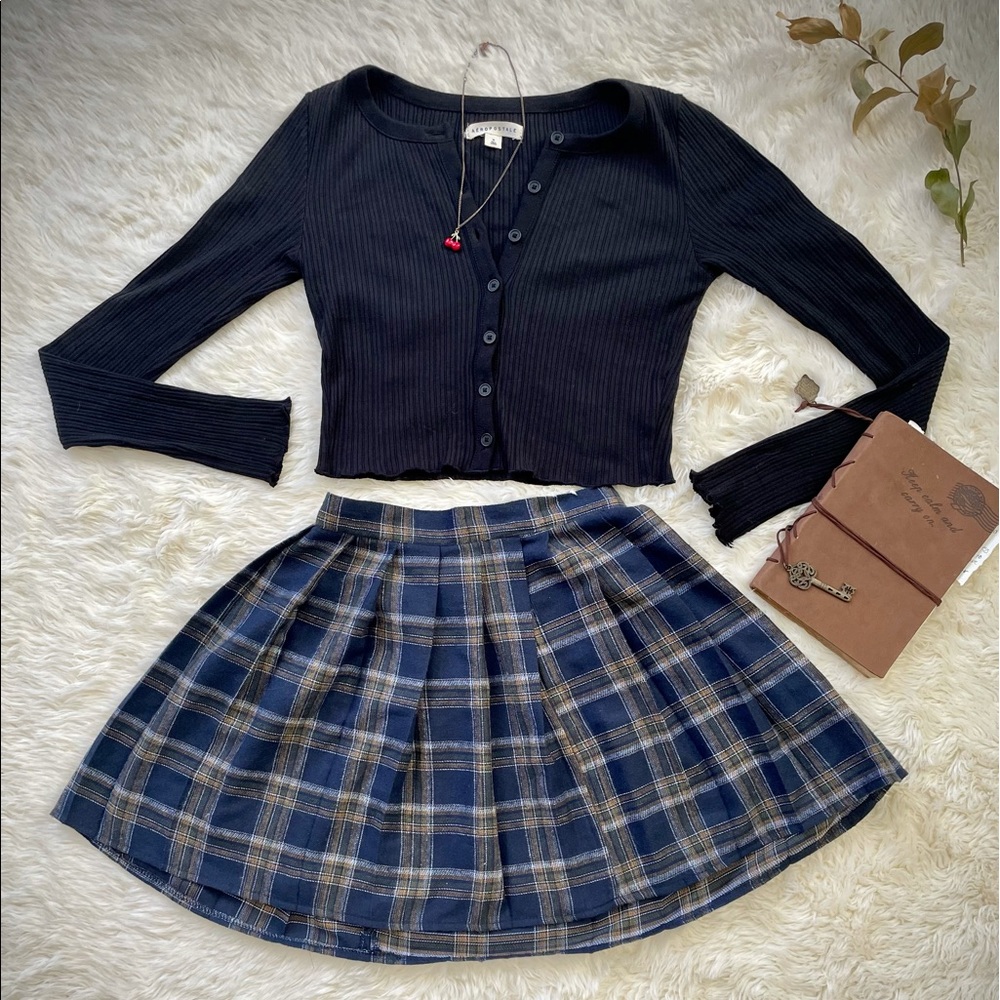 Blue Plaid Mini Skirt